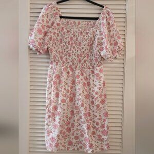 Universal Thread- Pink & White 100% Cotton Floral Puff Sleeve Dress
